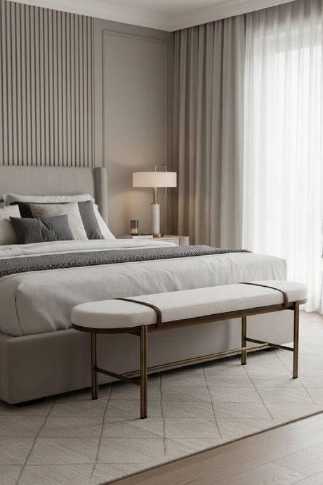   Modern European furniture - Oval White Fabric Bench - www.oroa.com | Oroa.com