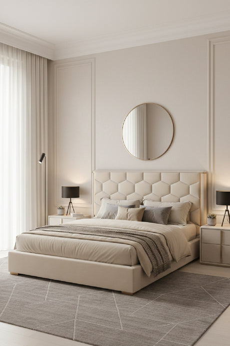   Modern European furniture - Taupe Hexagonal-Tufted King Bed - www.oroa.com | Oroa.com