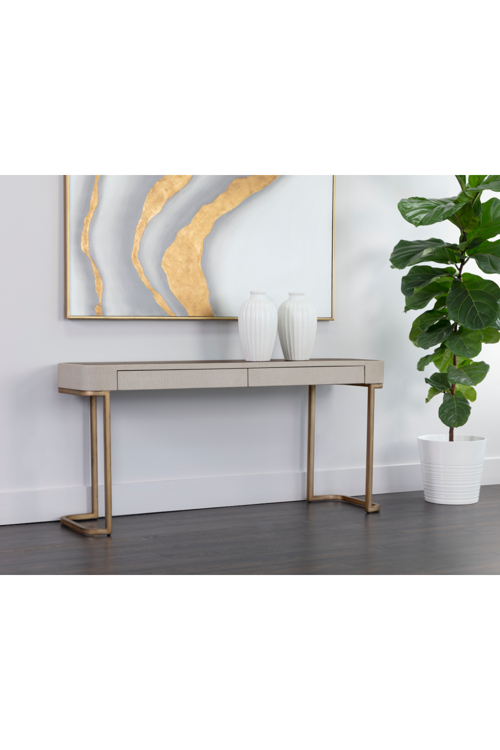   Modern European furniture - Cream Leather 2-Drawer Console Table - www.oroa.com | Oroa.com