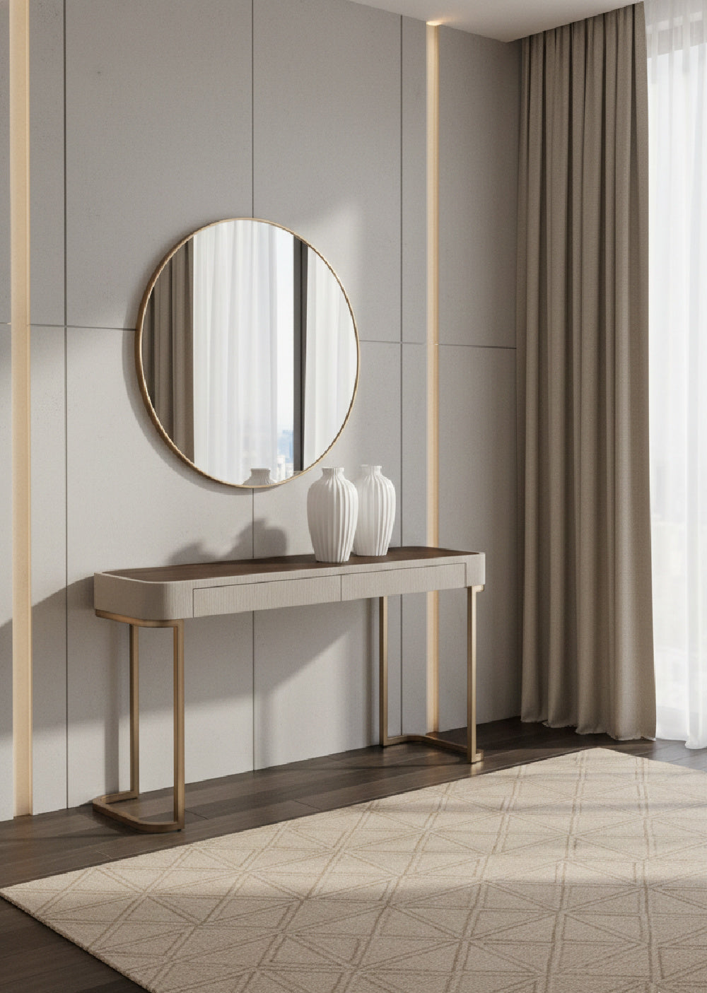   Cream Leather 2-Drawer Console Table | Oroa.com