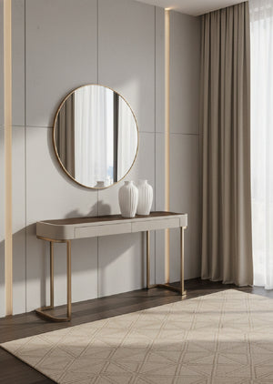   Cream Leather 2-Drawer Console Table | Oroa.com