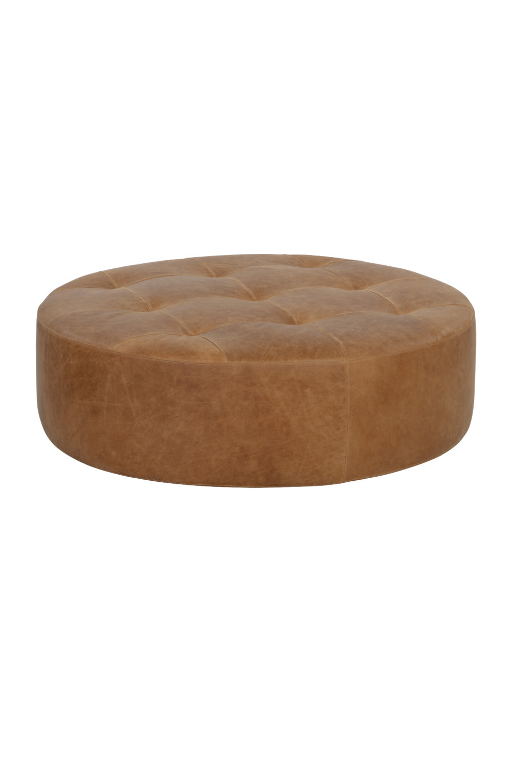   Modern European furniture - Brown Leather Round Ottoman - www.oroa.com | Oroa.com