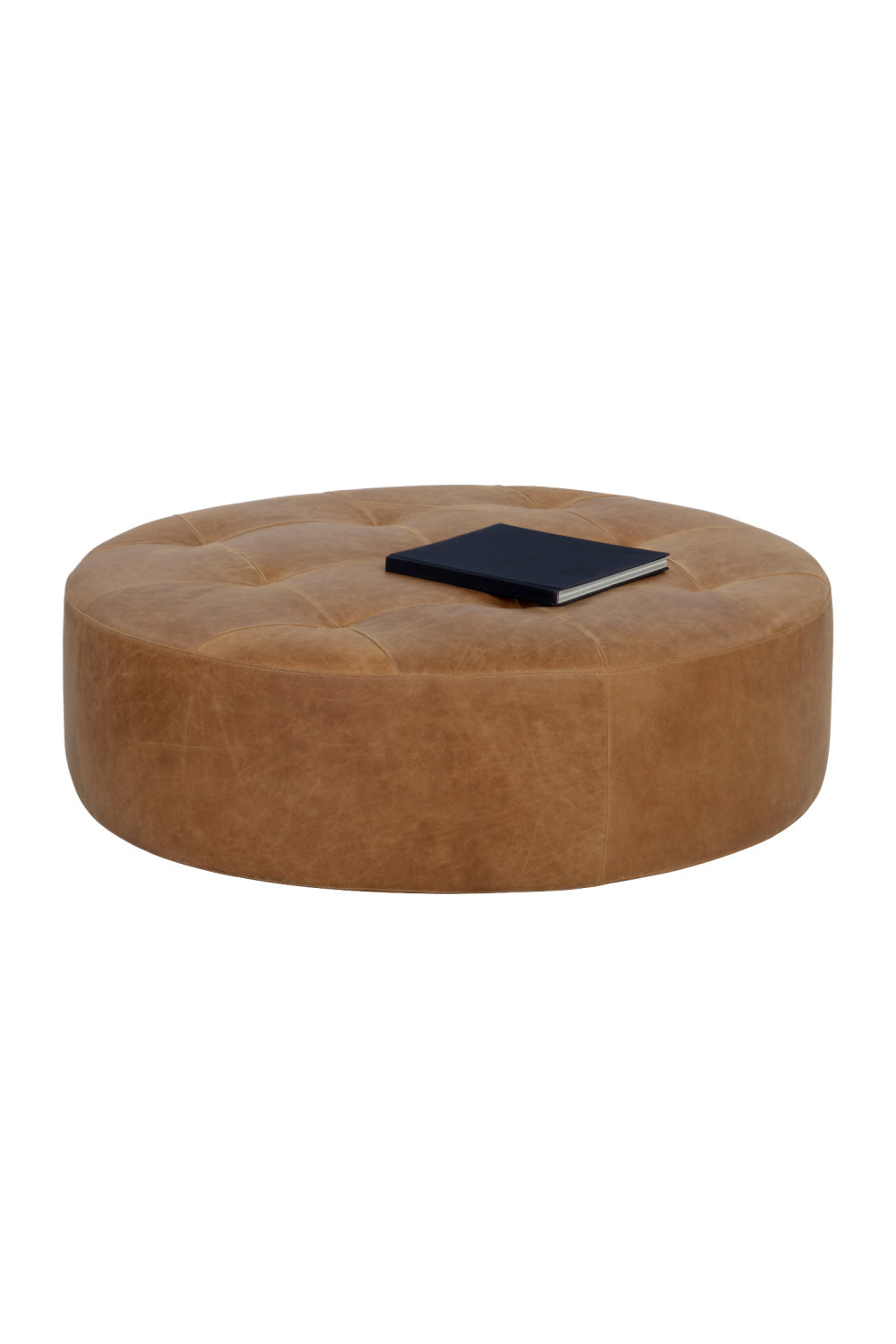   Modern European furniture - Brown Leather Round Ottoman - www.oroa.com | Oroa.com