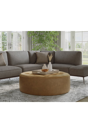   Modern European furniture - Brown Leather Round Ottoman - www.oroa.com | Oroa.com