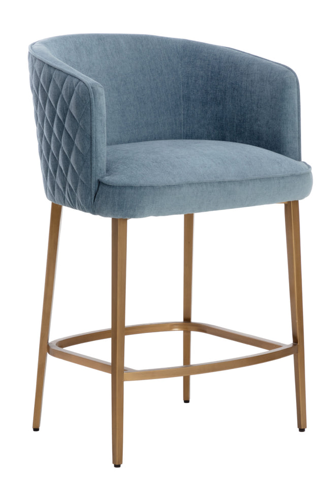Modern European furniture - Diamond-Stitched Blue Counter Stool - www.oroa.com