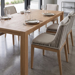   Contemporary Indoor/Outdoor Teak & Woven Dining Chair | Oroa.com
