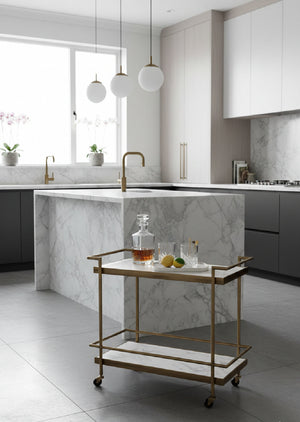   Modern European furniture - White Marble Look Bar Cart - www.oroa.com | Oroa.com