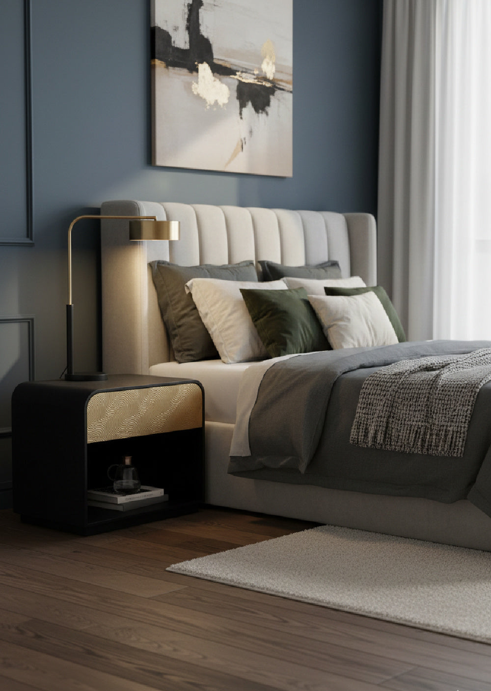   Modern European furniture - Champagne Gold Accented Black Nightstand - www.oroa.com | Oroa.com