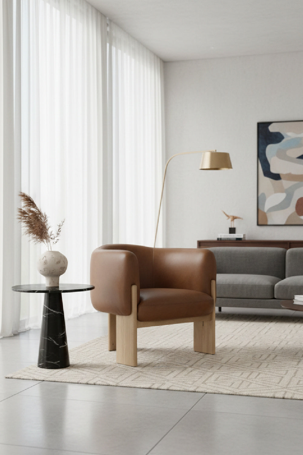   Modern European furniture - Brown Leather Curved Lounge Chair - www.oroa.com | Oroa.com