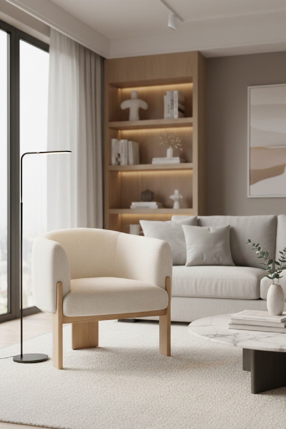   Modern European furniture - Cream Fabric Curved Lounge Chair - www.oroa.com | Oroa.com