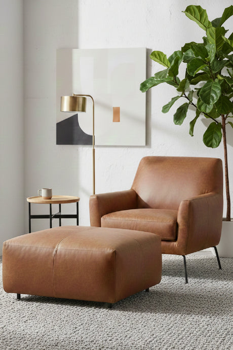   Brown Leather Square Ottoman | Oroa.com
