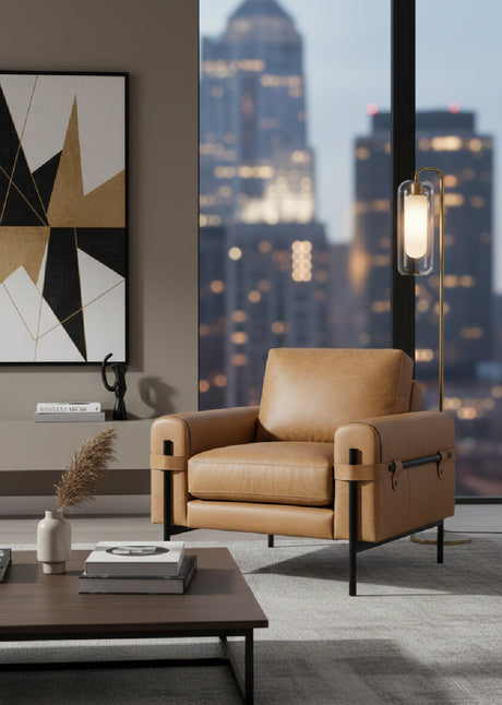   Modern European furniture - Strapped Brown Leather Lounge Chair - www.oroa.com | Oroa.com