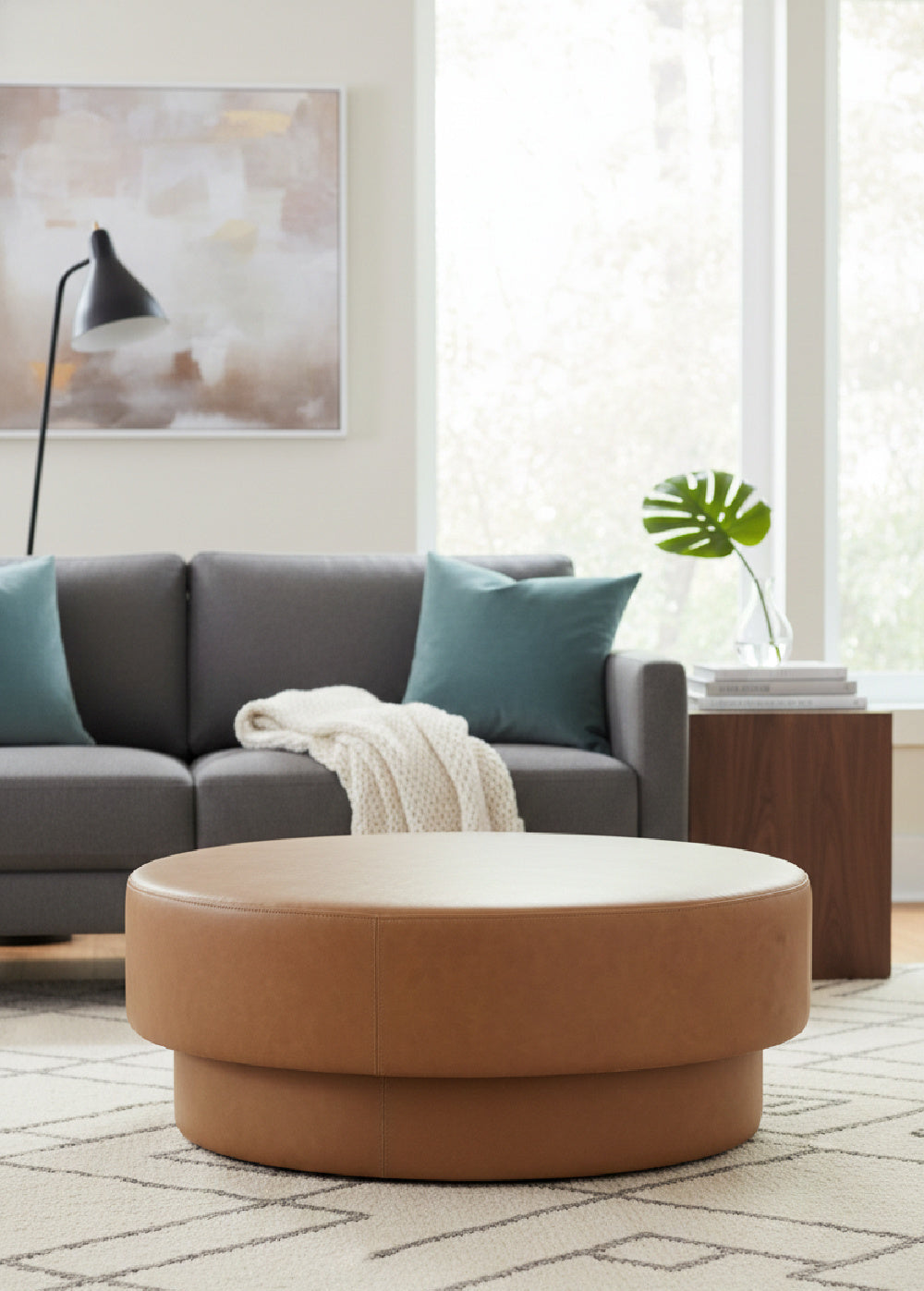   Modern European furniture - Round Leather Inspired Ottoman - www.oroa.com | Oroa.com