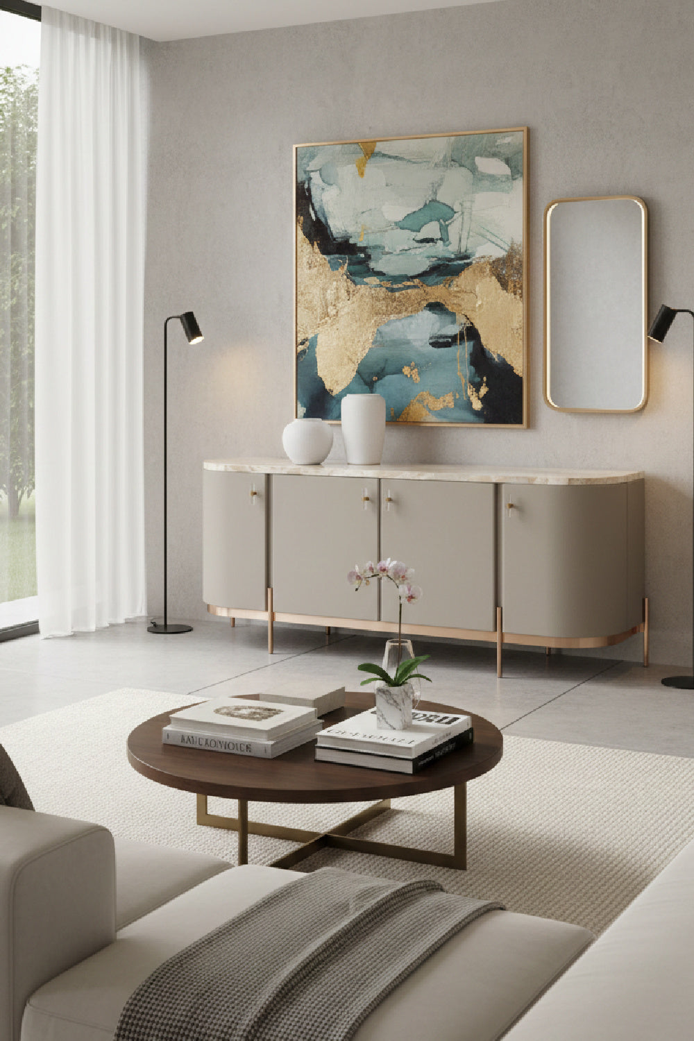   Modern European furniture - Taupe Leather 4-Door Sideboard - www.oroa.com | Oroa.com