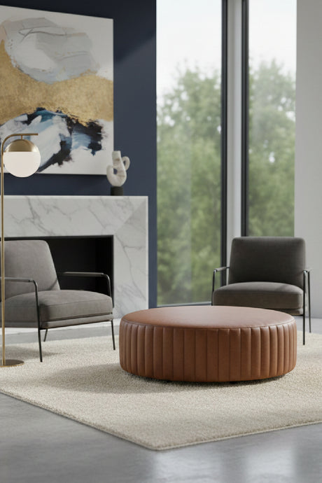   Modern European furniture - Tufted Edge Brown Leather Ottoman - www.oroa.com | Oroa.com
