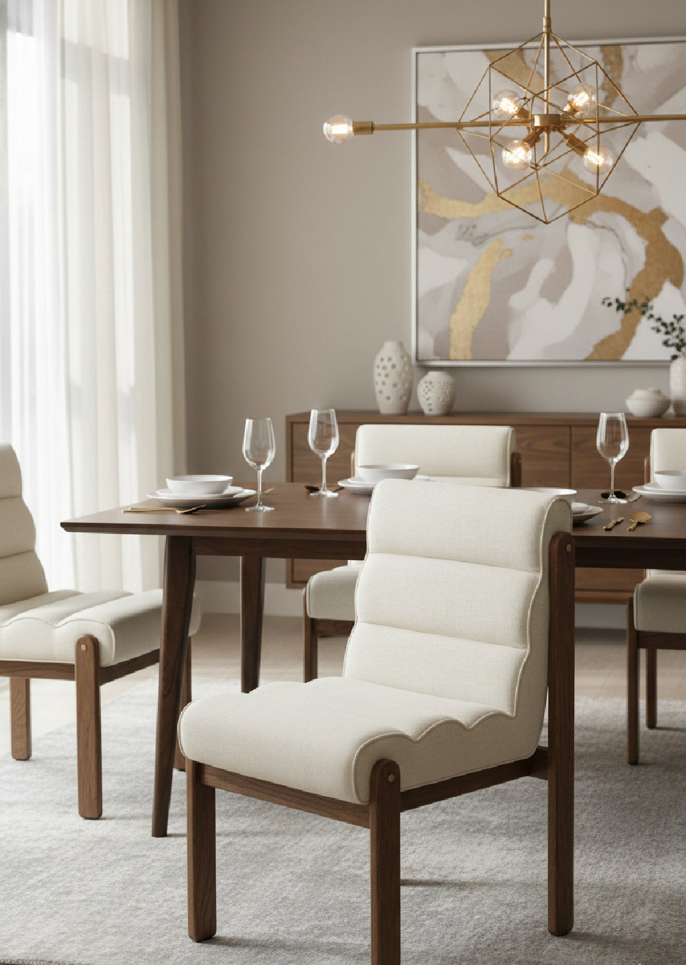   Modern European furniture - Channeled White Fabric Dining Chair - www.oroa.com | Oroa.com