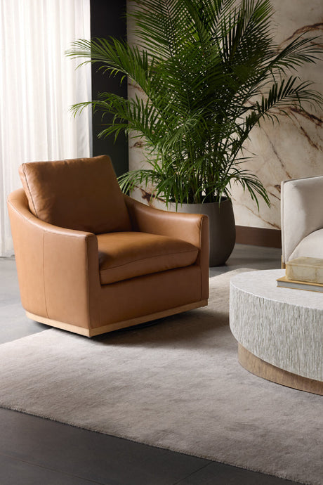   Modern European furniture - Brown Leather Swivel Lounge Chair - Ash Wood Base - www.oroa.com | Oroa.com