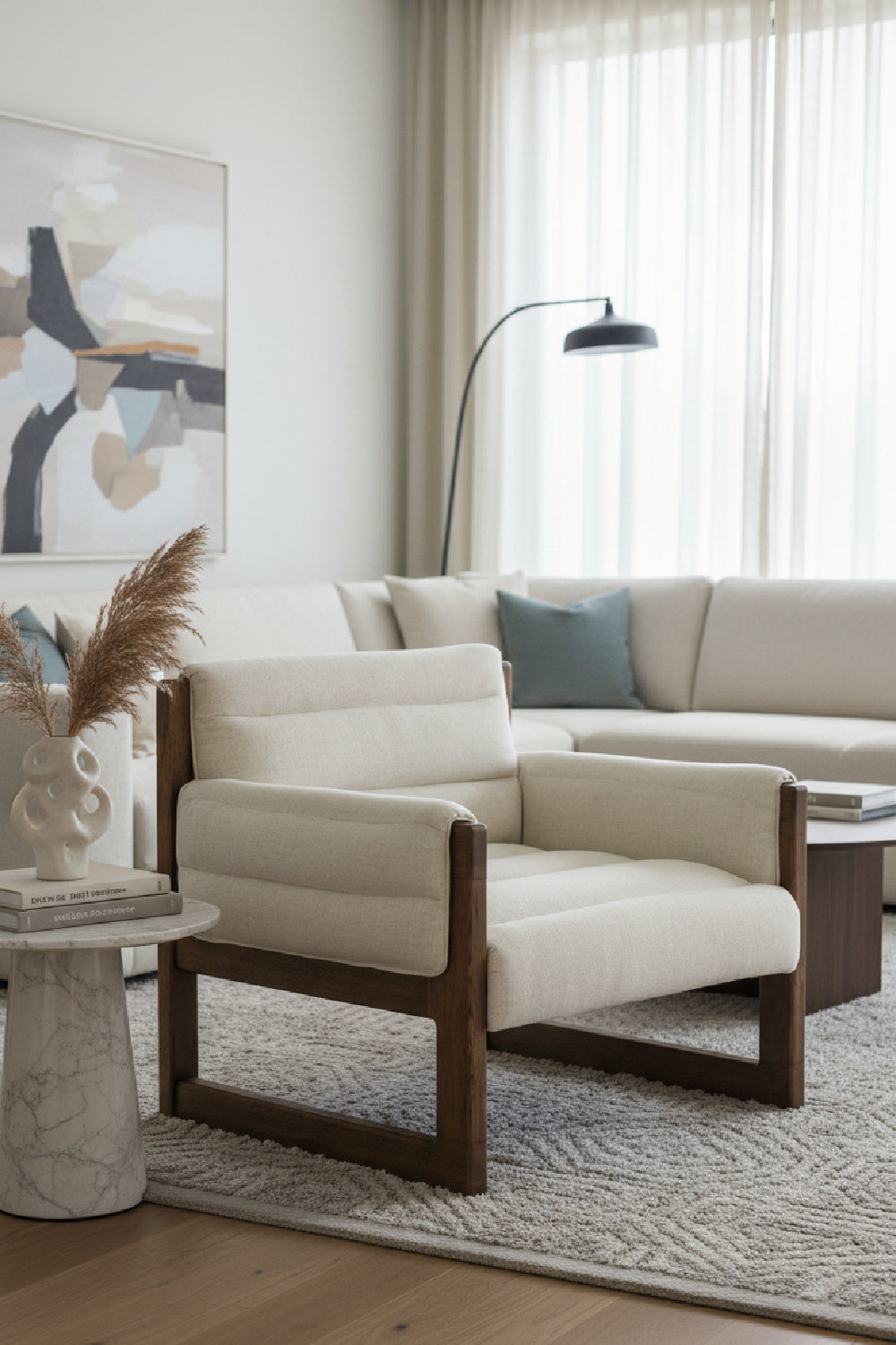   Modern European furniture - Tufted White Linen Lounge Chair - www.oroa.com | Oroa.com