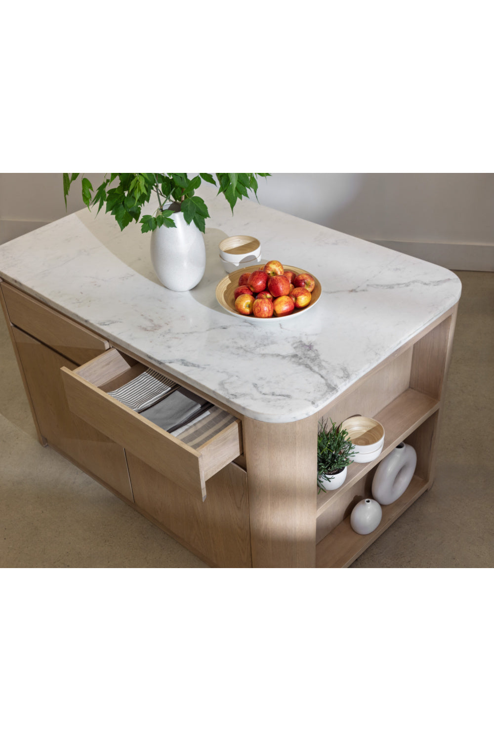   Modern European furniture - Contemporary Marble Kitchen Island w/ Open Shelving - www.oroa.com | Oroa.com