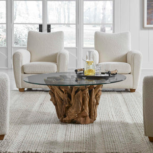   Modern European furniture - Teak Base Glass Coffee Table - www.oroa.com | Oroa.com