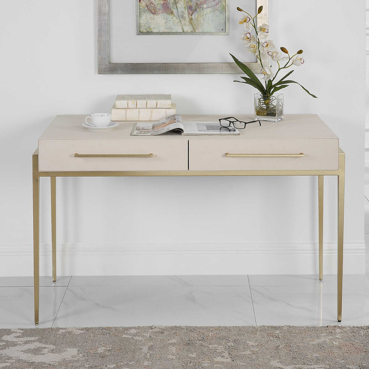   White Shagreen 2-Drawer Desk | Oroa.com