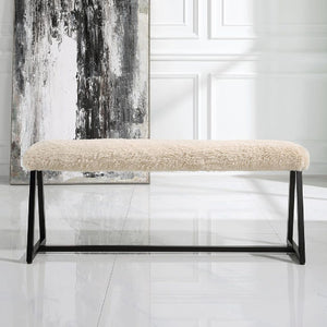   Modern European furniture - Beige Long-Haired Sheepskin Bench - www.oroa.com | Oroa.com