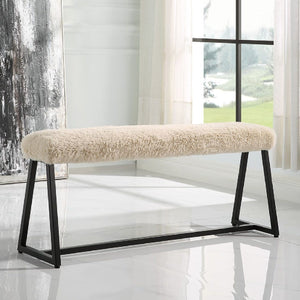   Modern European furniture - Beige Long-Haired Sheepskin Bench - www.oroa.com | Oroa.com