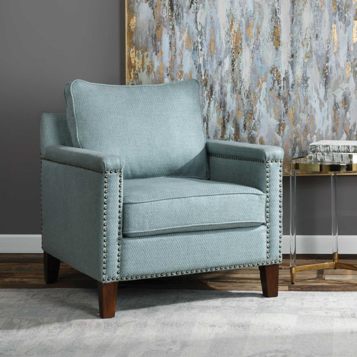   Modern European furniture - Blue Nail Trimmed Accent Chair - www.oroa.com | Oroa.com