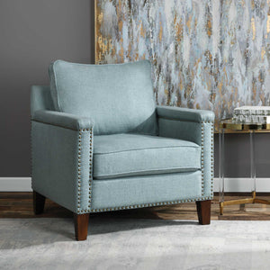   Modern European furniture - Blue Nail Trimmed Accent Chair - www.oroa.com | Oroa.com