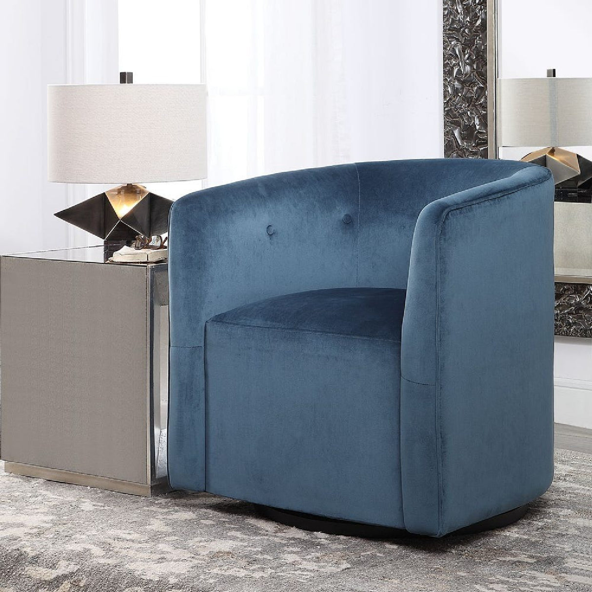   Modern European furniture - Blue Velvet Swivel Chair - www.oroa.com | Oroa.com