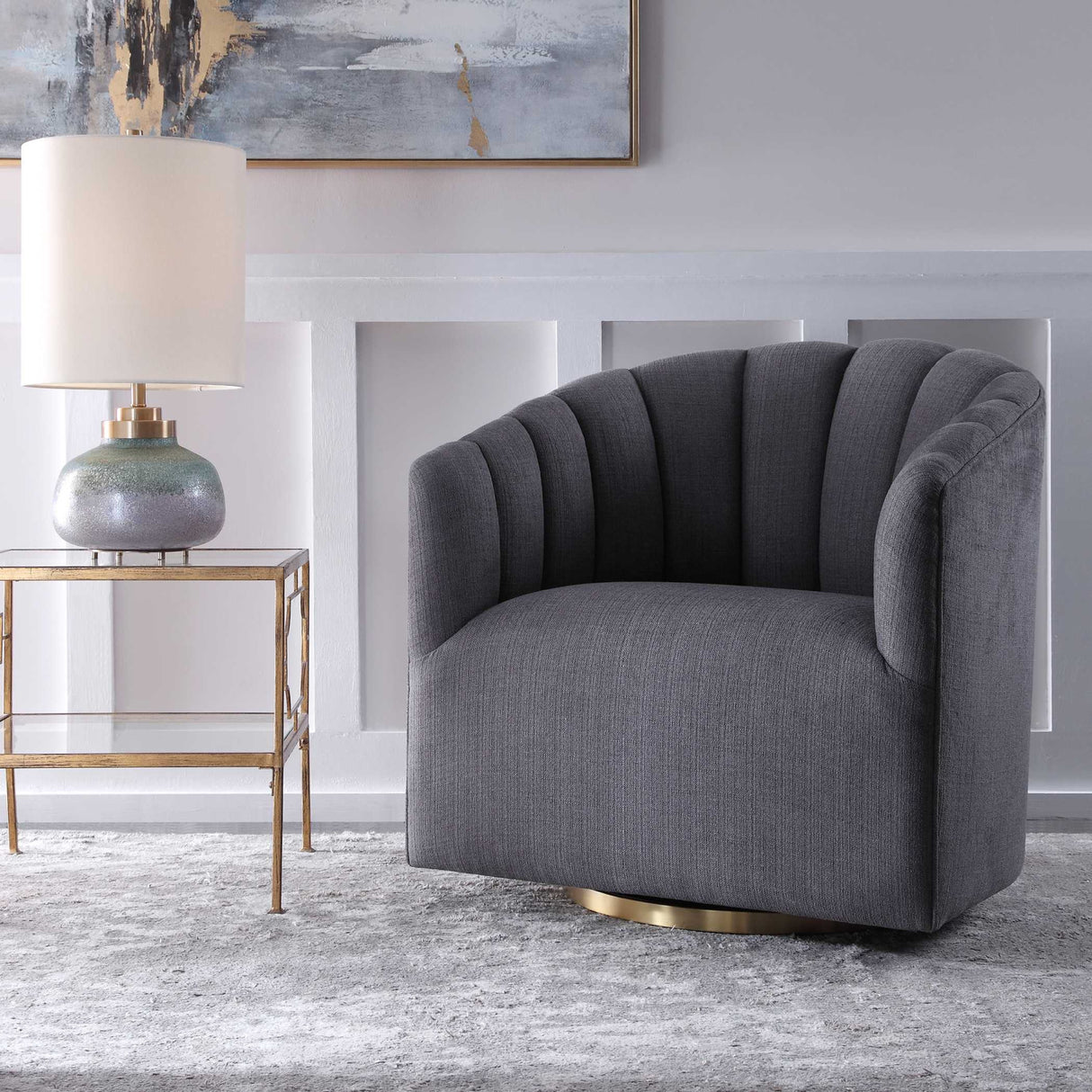   Gray Channel-Tufted Swivel Chair | Oroa.com