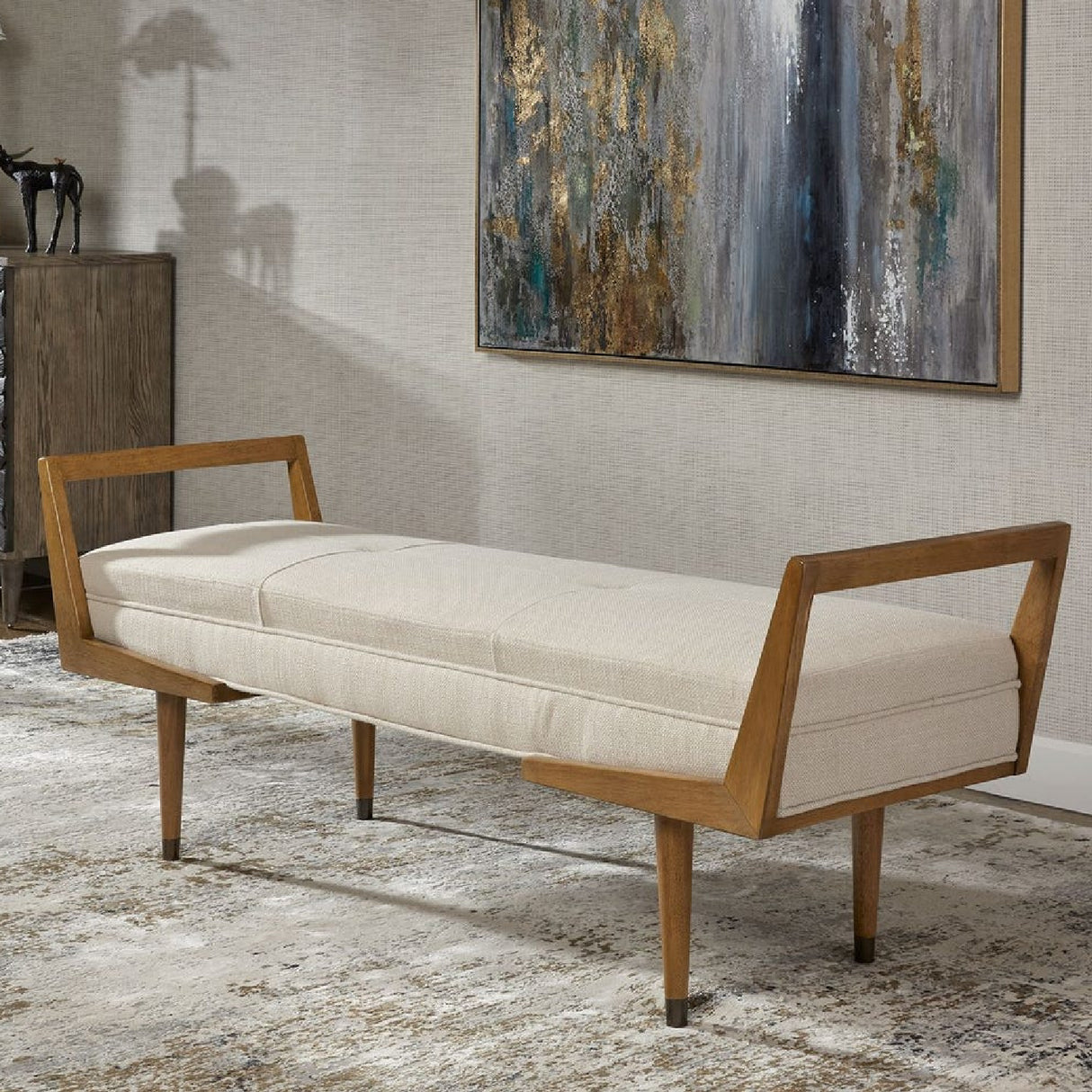   Modern European furniture - Tufted Beige Fabric Bench - www.oroa.com | Oroa.com