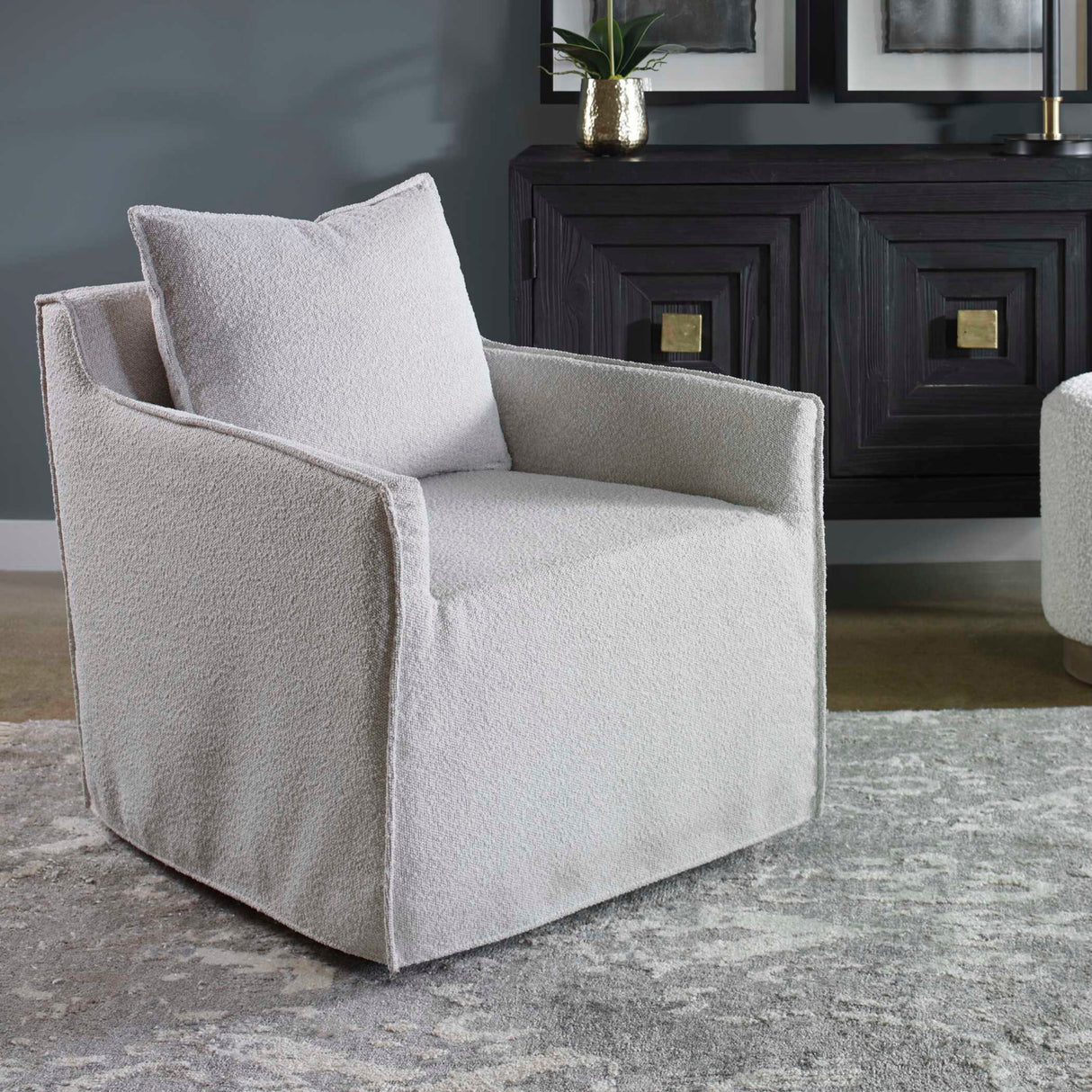   Gray Boucle Slipcover Swivel Chair | Oroa.com