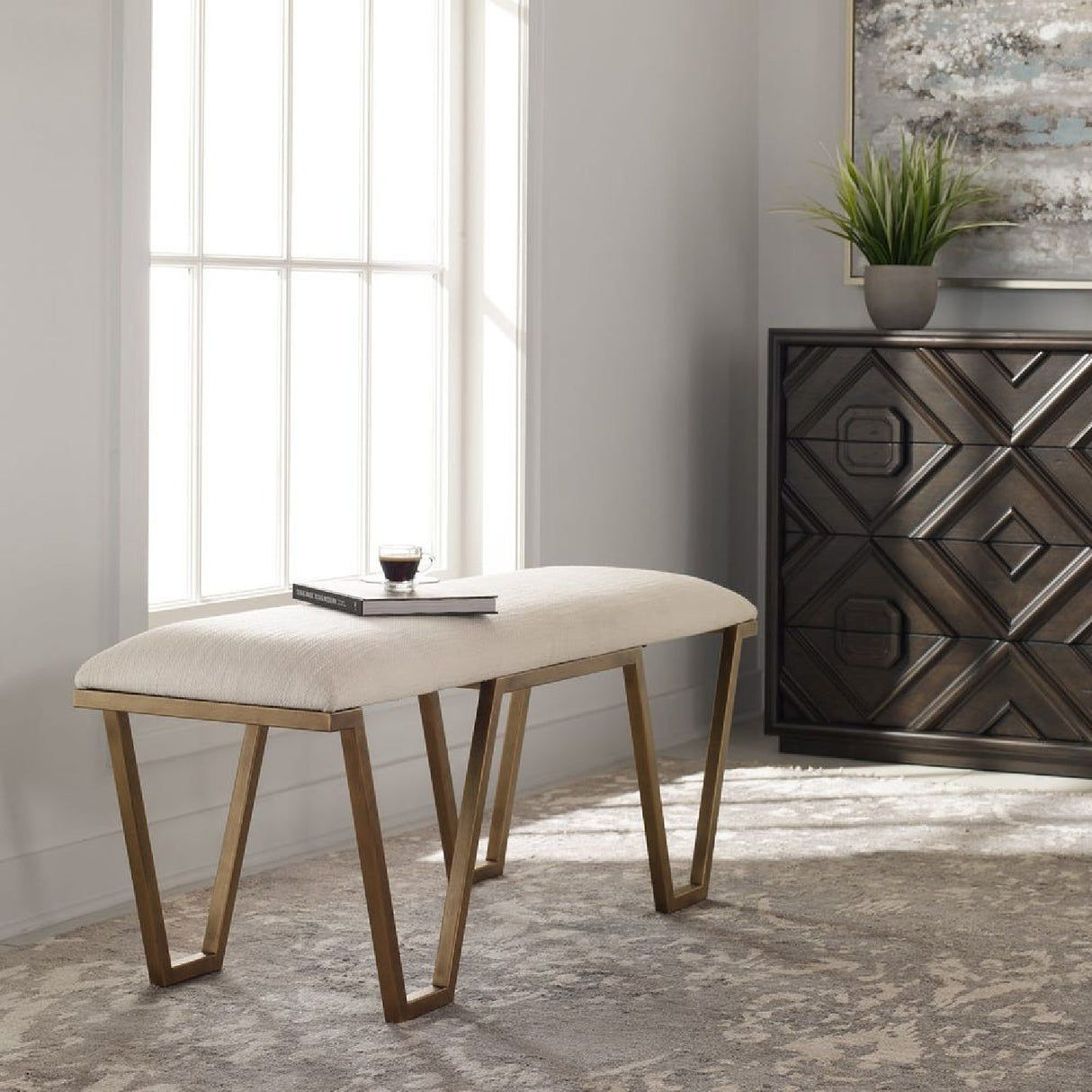   White Textured Fabric Bench | Oroa.com