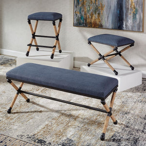   Modern European furniture - Blue Cotton Blend Bench - www.oroa.com | Oroa.com