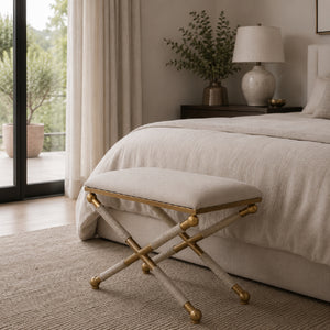   Modern European furniture - Gold Framed White Bench S - www.oroa.com | Oroa.com