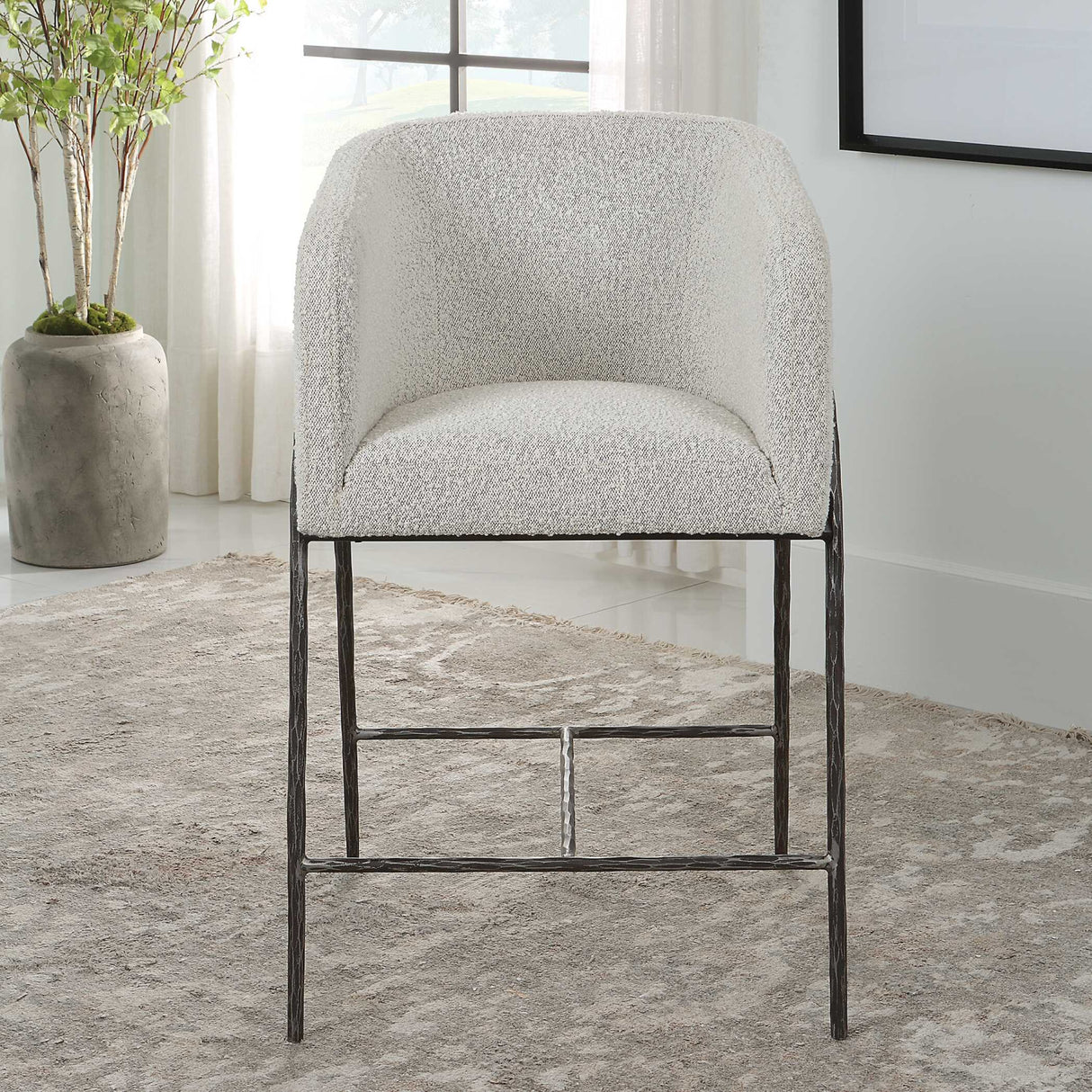  Modern European furniture - Barrel-Back Boucle Counter Stool - www.oroa.com | Oroa.com