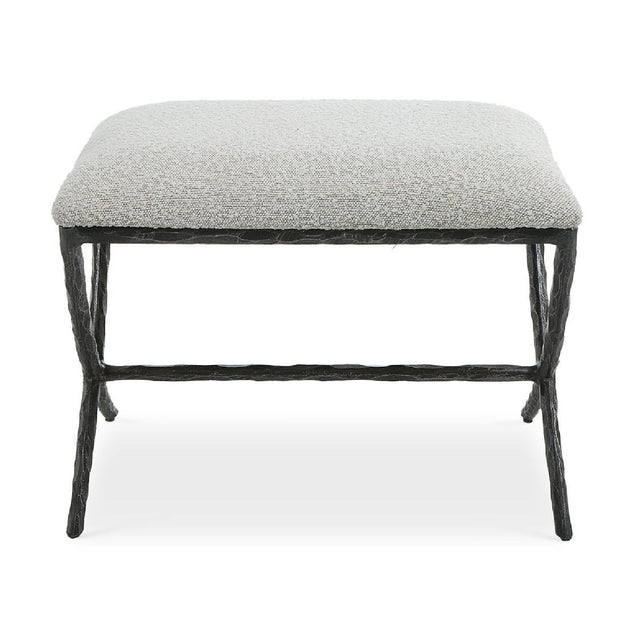 Modern European furniture - Iron Base White Boucle Bench S - www.oroa.com