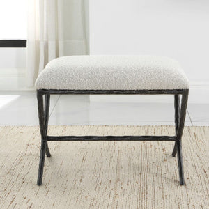   Modern European furniture - Iron Base White Boucle Bench S - www.oroa.com | Oroa.com