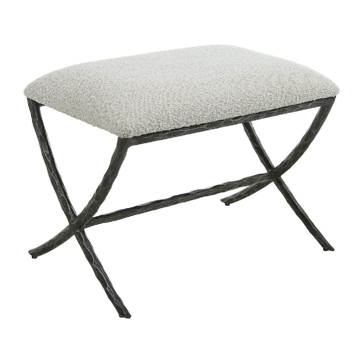   Modern European furniture - Iron Base White Boucle Bench S - www.oroa.com | Oroa.com
