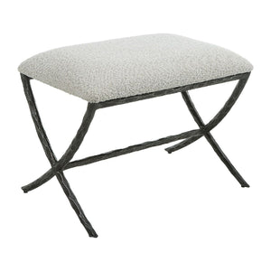   Modern European furniture - Iron Base White Boucle Bench S - www.oroa.com | Oroa.com