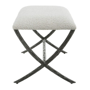   Modern European furniture - Iron Base White Boucle Bench S - www.oroa.com | Oroa.com