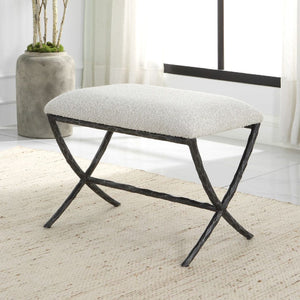   Modern European furniture - Iron Base White Boucle Bench S - www.oroa.com | Oroa.com