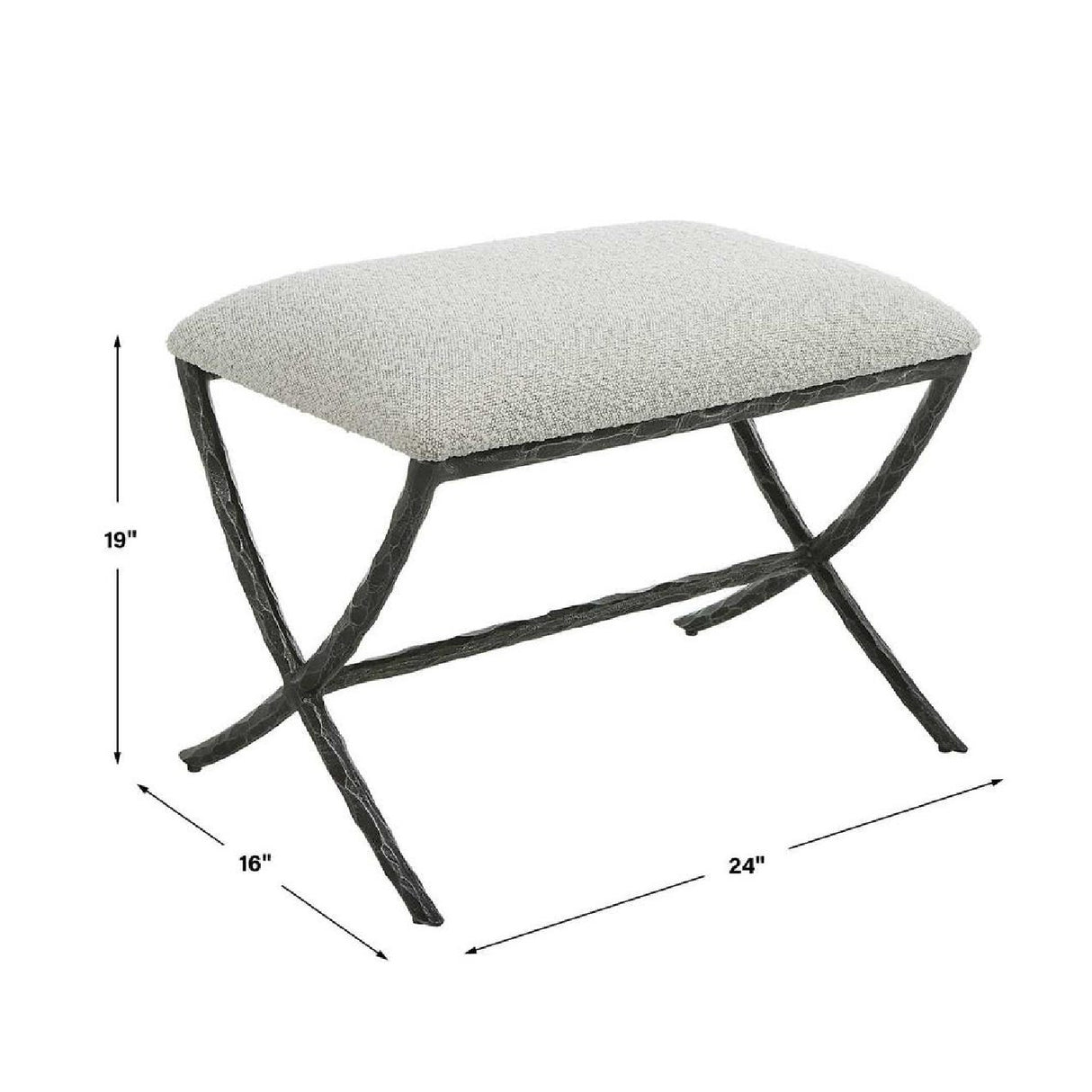   Modern European furniture - Iron Base White Boucle Bench S - www.oroa.com | Oroa.com