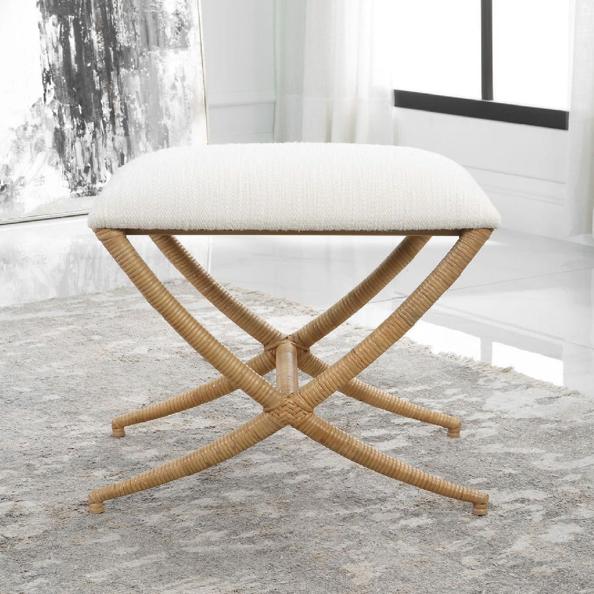   Modern European furniture - Rattan Wrapped Cross-Base Bench S - www.oroa.com | Oroa.com