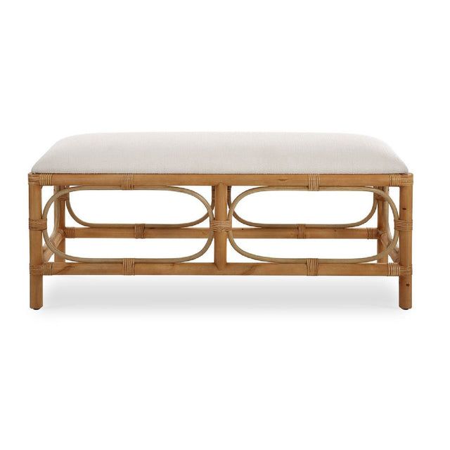 Modern European furniture - Rattan Base White Fabric Bench - www.oroa.com
