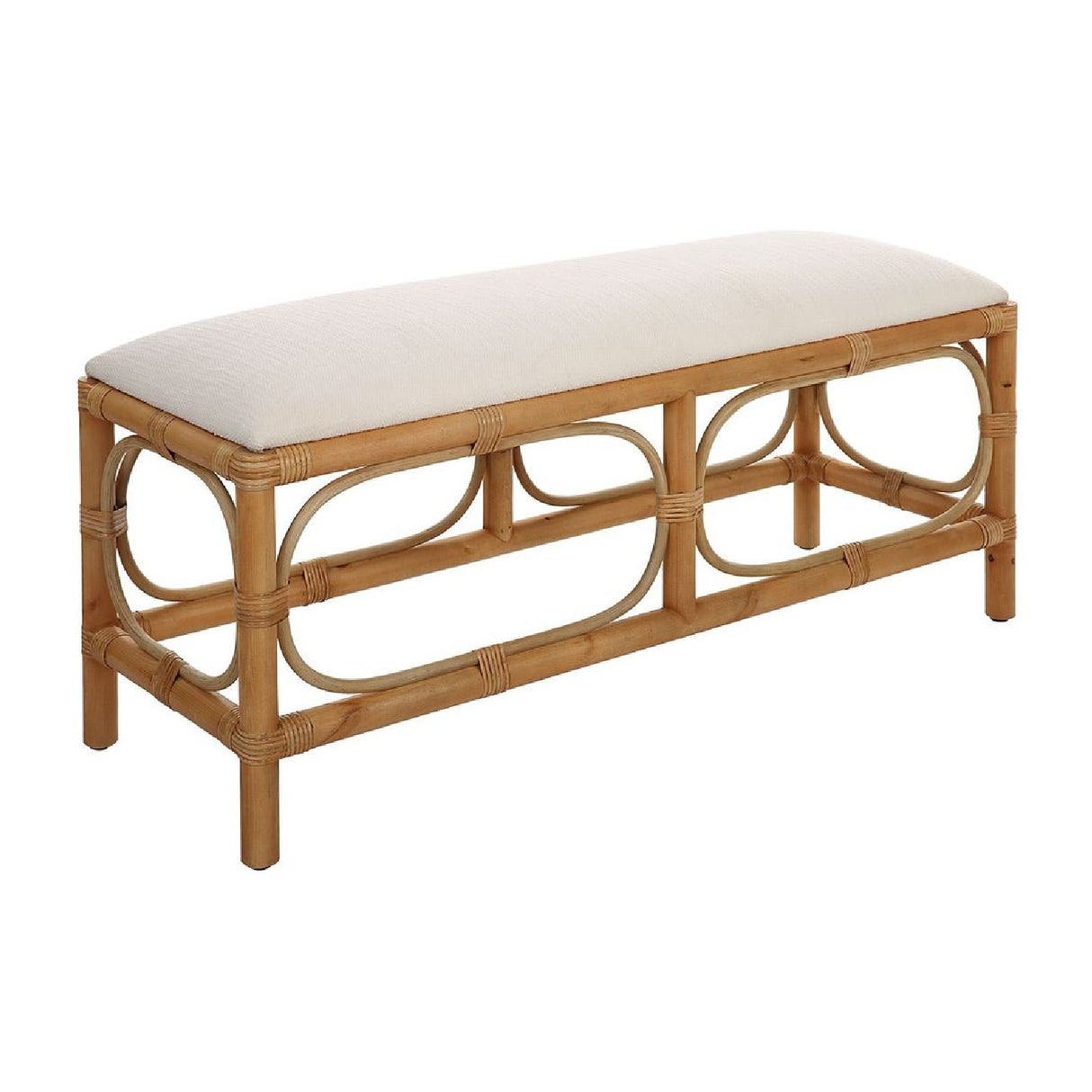   Modern European furniture - Rattan Base White Fabric Bench - www.oroa.com | Oroa.com