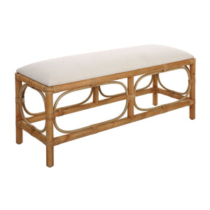   Modern European furniture - Rattan Base White Fabric Bench - www.oroa.com | Oroa.com