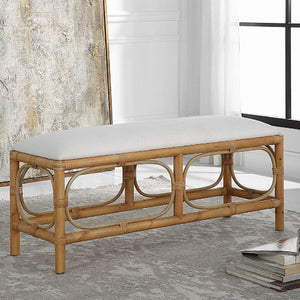   Modern European furniture - Rattan Base White Fabric Bench - www.oroa.com | Oroa.com
