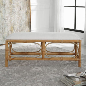   Modern European furniture - Rattan Base White Fabric Bench - www.oroa.com | Oroa.com